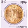 Image 1 : 1908 No Motto $20 St. Gaudens Double Eagle Gold Coin