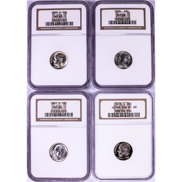 Lot of (4) Roosevelt Dime Coins NGC Graded