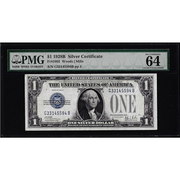 1928B $1 Funnyback Silver Certificate Note Fr.1602 PMG Choice Uncirculated 64EPQ