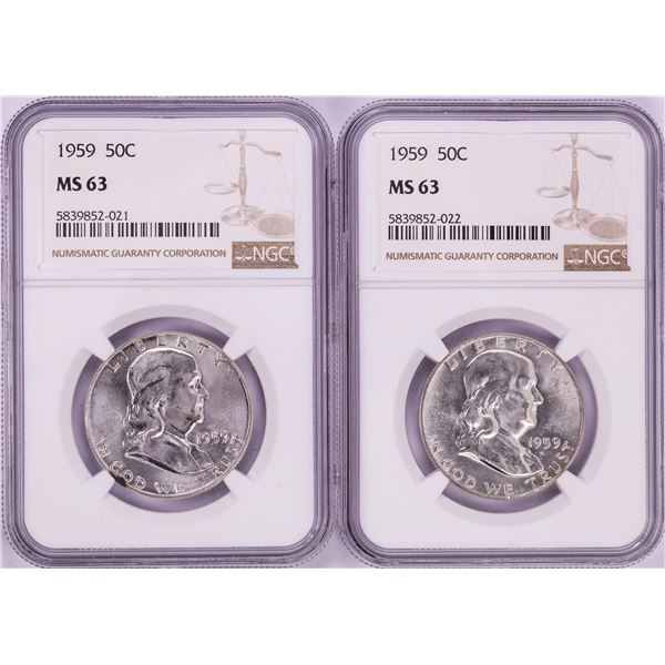 Lot of (2) 1959 Franklin Half Dollar Coins NGC MS63