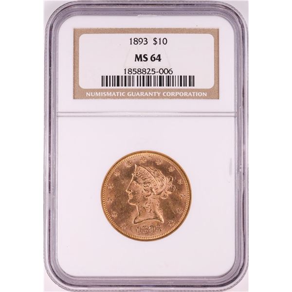 1893 $10 Liberty Head Eagle Gold Coin NGC MS64