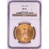 Image 1 : 1924 $20 St. Gaudens Double Eagle Gold Coin NGC MS65