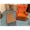 Image 1 : Vintage Orange Recliner, Side. Table and Magazine Rack