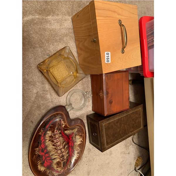 Assorted Storage Boxes, Polaroid Photo Holder and Ashtrays