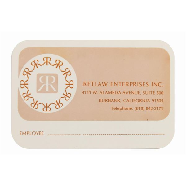 Retlaw Enterprises Employee Identification Card.