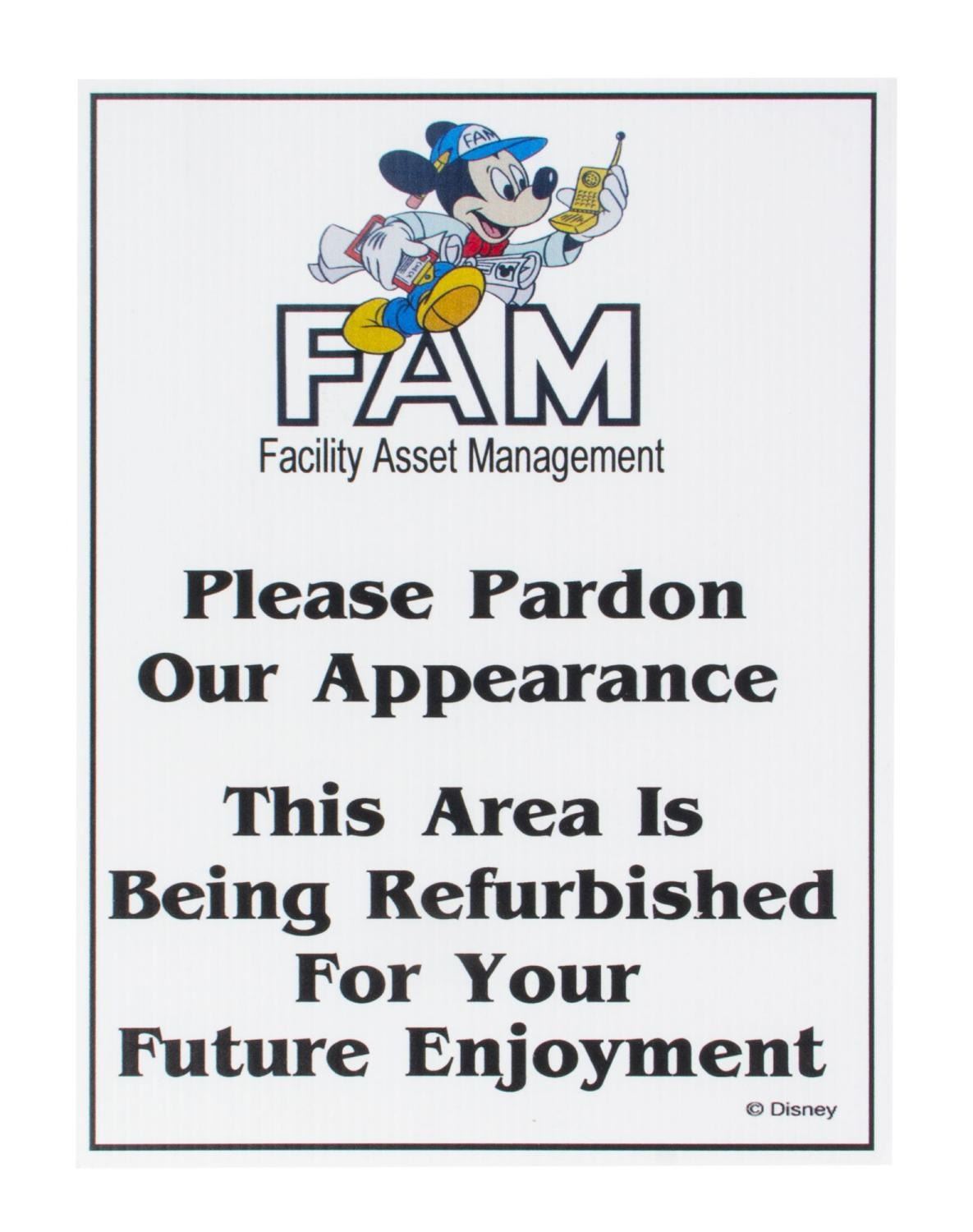 Asset Disposal Sign Disney Facility Asset Management Closure Sign.