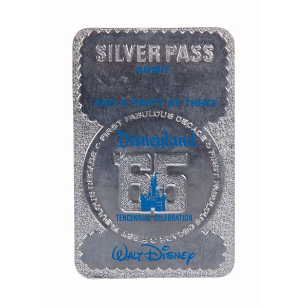 Disneyland 1965 Tencennial Silver Pass.