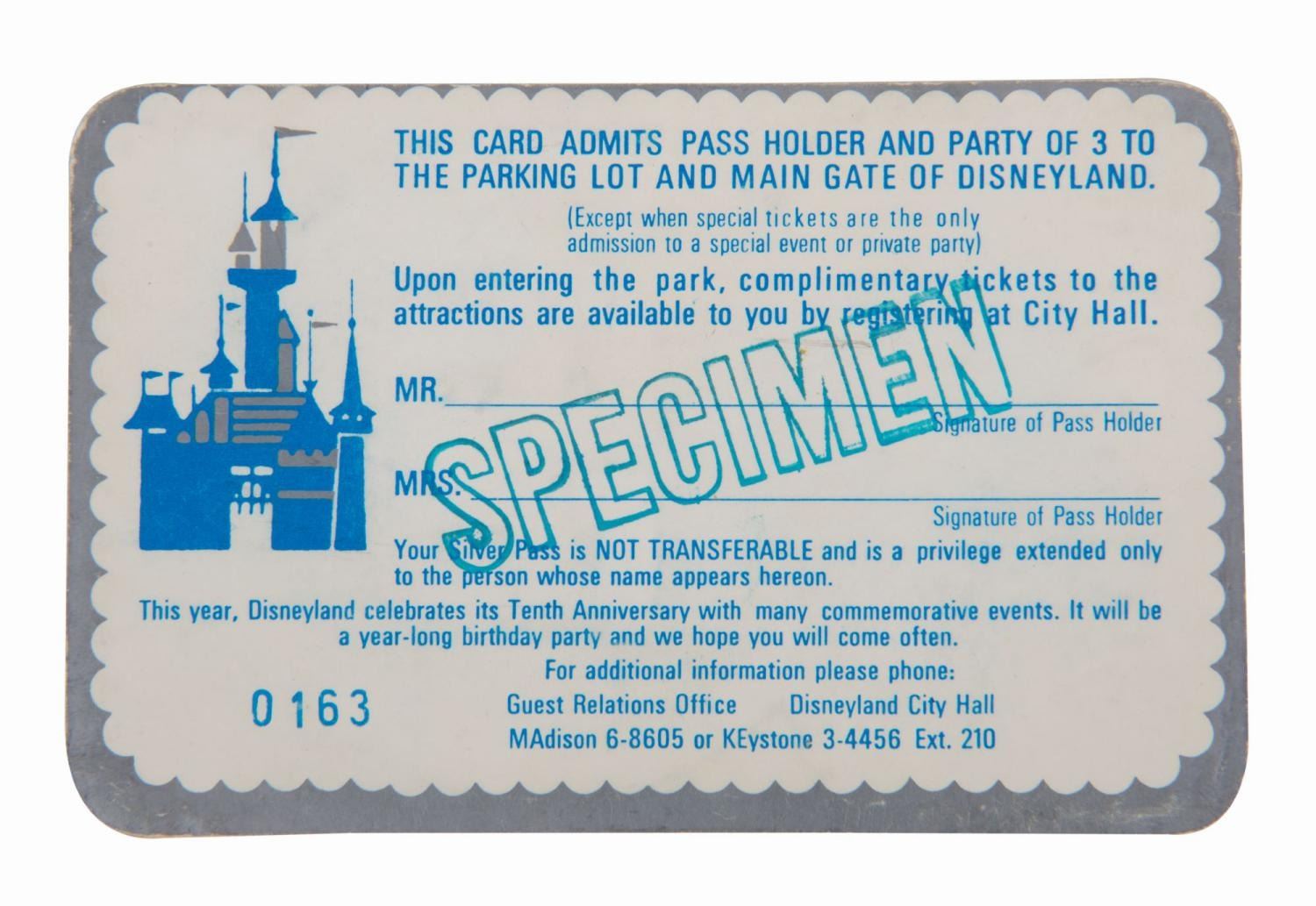Disneyland 1965 Tencennial Silver Pass Disneyland 1965 Tencennial Silver Pass