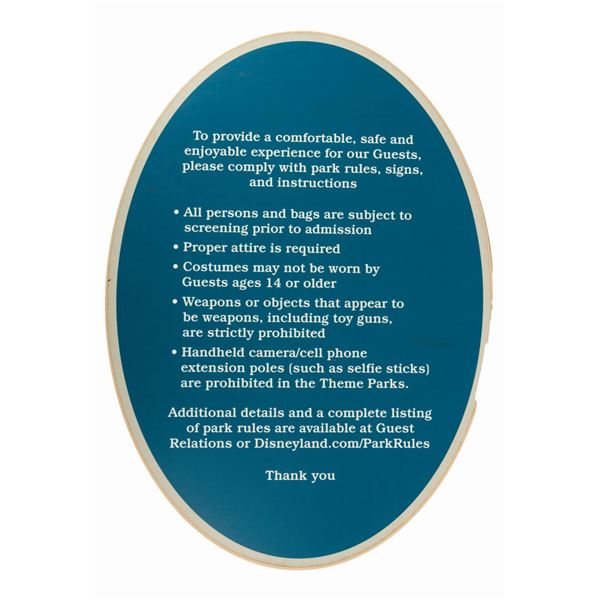 Disneyland Park Rules Sign.