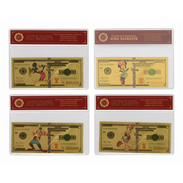 Set of (4) Mickey and Friends Gold Bank Notes.