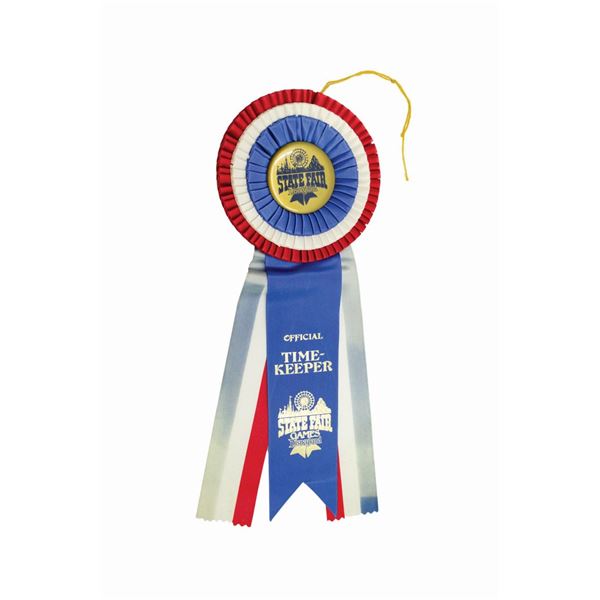 A Disneyland State Fair Timekeeper Rosette Ribbon.