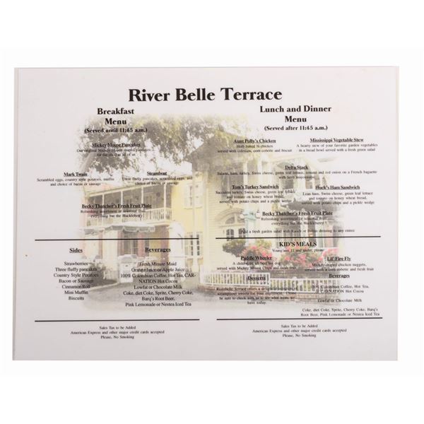 Disneyland River Belle Terrace Menu.