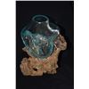 Image 2 : HAND BLOWN MOLTEN GLASS ON WOOD BASE SCULPTURES (2 PCS)