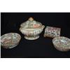 Image 2 : CANTON FAMILLE ROSE PORCELAIN BOX, BOWLS & SOUP TUREEN (MISSING HANDLE) (4 PCS)