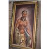 Image 1 : FRAMED PAINTING, "FEMME DES ISLES SANDWICH"; UNSIGNED (SOME DAMAGE) (31 1/2" X 55 1/2")