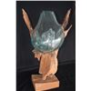 Image 1 : LARGE MOLTEN GLASS VASE ON NATURAL WOOD BASE (29 1/2" H)