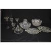 Image 1 : ANTIQUE BRILLIANT CUT CRYSTAL BOWL & ASSORTED GLASS CANDLE STICKS & SERVING PIECES (9 PCS)