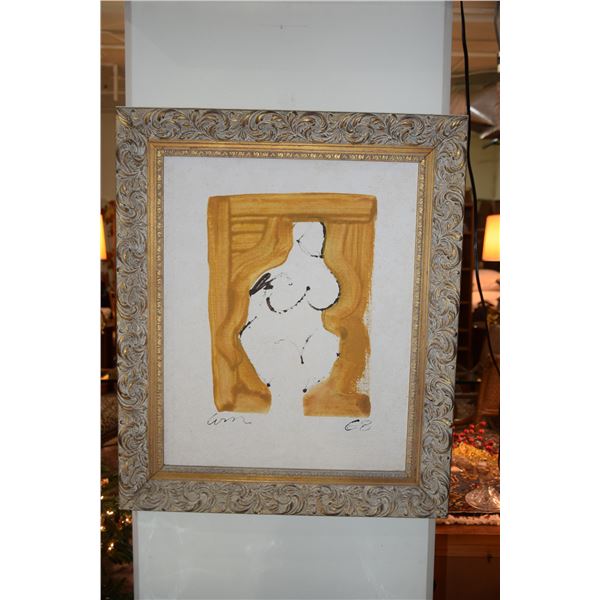 FRAMED ACRYLIC & INDIA INK ON CANVAS PANEL, "HAWAIIAN WOMAN"; W. MONAGHAN, OCTOBER 1968 (21 1/4" X 2