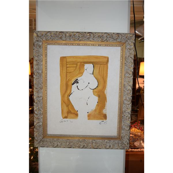 FRAMED ACRYLIC & INDIA INK ON CANVAS PANEL, "HAWAIIAN WOMAN"; W. MONAGHAN, OCTOBER 1968 (21 1/4" X 2