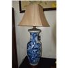 Image 1 : CHINESE BLUE & WHITE TABLE LAMPS (MISSING 1 HANDLE) (PAIR) (DOES NOT INCLUDE STAND)
