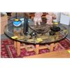 Image 1 : 4' ROUND BEVELED GLASS TOP COFFEE TABLE W/BAMBOO STYLE BASE