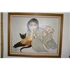 Image 1 : FRAMED PAINTING ON CANVAS, "KIMONO CLAD GIRL W/CAT"; SIGNED MDH KEANE 1981 (MARGARET KEANE)