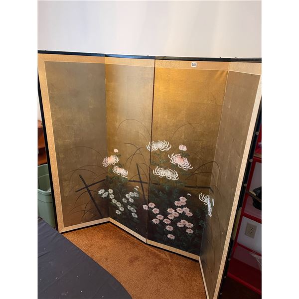 Asian Hand Painted Screen with Floral Garden Pattern