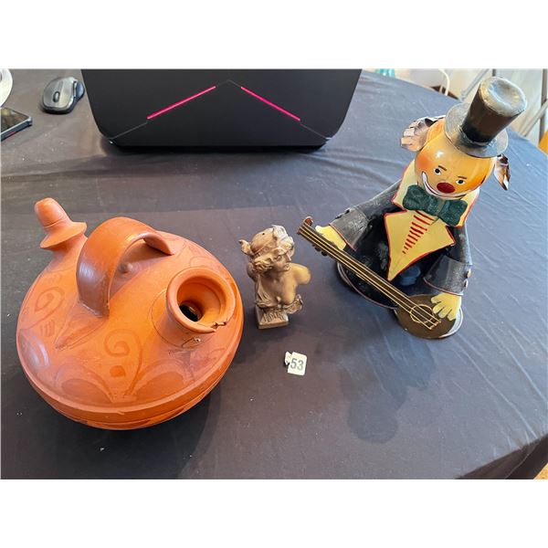 Mexican Clay Pot - Metal Clown - Judith Bronze Bust