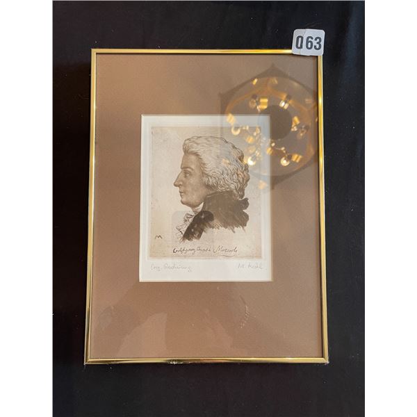 Mozart Antique Woodblock Print 5" x 7"