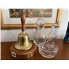 Image 1 : Brass School Bell with Crystal Etched Bowl Flower Design - 2 Decanters