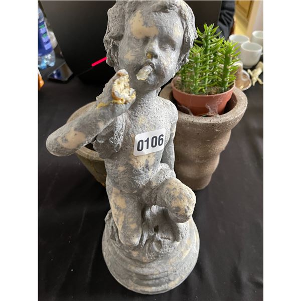 Pots with Artificial Plants & Garden Statue (12")