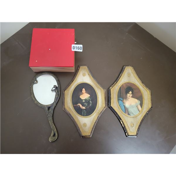 Antique Italian Mirror - Portrait Paintings & Red Deco Box