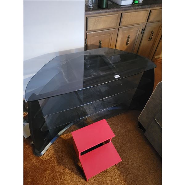 TV Stand with Glass Shelves 42 x 17.5 x 24 & Red Step Stool