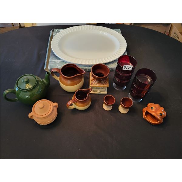 Teapot - Platter - Egg Cups - Red Cups - Frog Sponge Holder