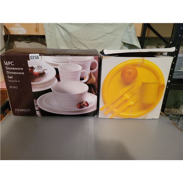 Yellow Plastic Dining ware set & 16 Piece Stoneware Set