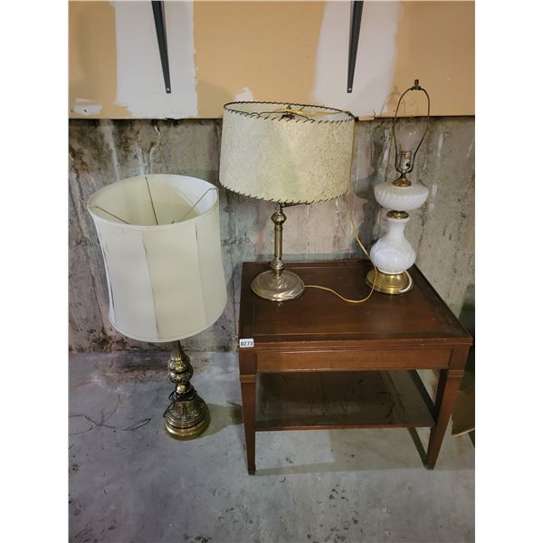 Side Table with 3 Lamps (One Missing Shade)