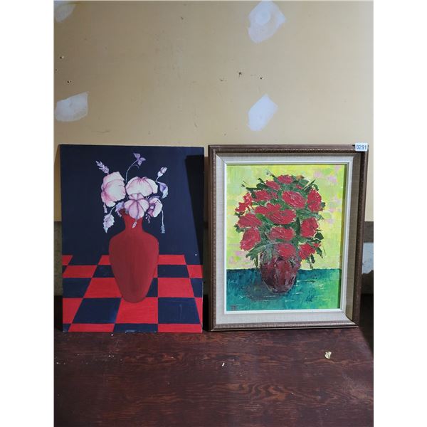 Framed Flower Oil Painting 20 x 24 & Unframed Vase on Board 18 x 24