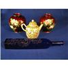 Image 1 : 2- 5" porcelain over brass vases, teapot, etc.