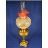 Image 1 : 28" Oil lamp, brass & glass, with globe & shade