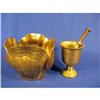Image 1 : 8" Tall, shell brass bucket and mortar & pestle