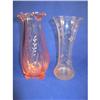 Image 1 : 2 pcs. Etched vases, one pink 10" depression