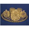 Image 1 : 12" glass tray, candlesticks, and 3 lidded jars