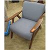 Image 1 : Wooden Armchair w/ Gray Upholstered Seat & Back 29" x 22" x 32" H