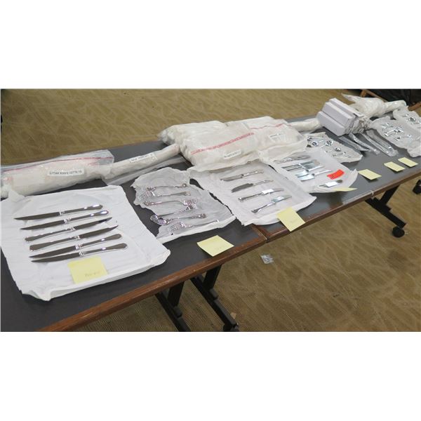 Multiple Flatware Pieces: 36 Steak Knives, 12 Forks, 96 Butter Knives, 24 Spoons, etc