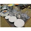 Image 1 : Multiple White Serving Dishes, Bowls, Glassware, Wood Plate, Metal Bowl, etc