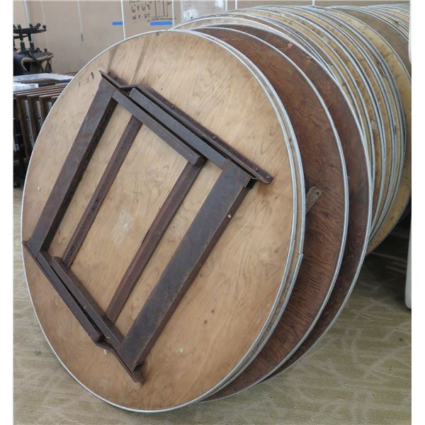 Qty 25 Round Wooden Folding Banquet Tables 5' Diameter