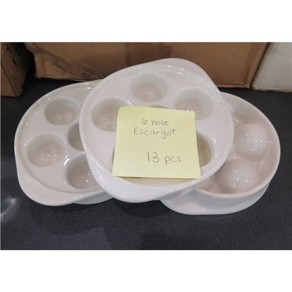 Qty 13 White 6 Hole Escargot Dishes