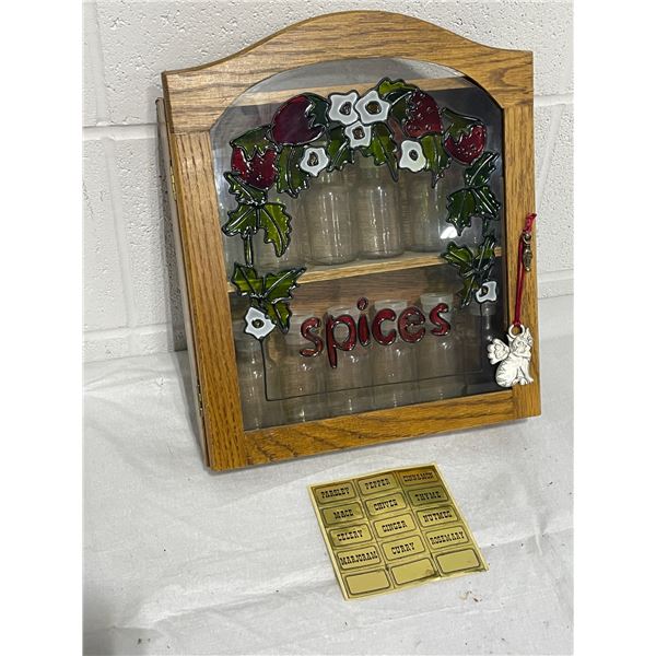 Wooden Spice Rack with 12 glass spice jars