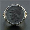 Image 2 : Vintage 14K Yellow Gold Round Carved Hematite Intaglio Trojan Round Platter Ring