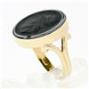 Image 7 : Vintage 14K Yellow Gold Round Carved Hematite Intaglio Trojan Round Platter Ring